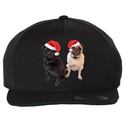 Cute Pugs Santa Hats Funny Dog Portrait Image Christmas Pug Gift Wool Snapback Cap