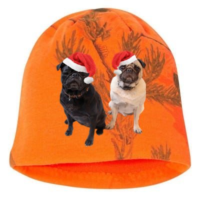 Cute Pugs Santa Hats Funny Dog Portrait Image Christmas Pug Gift Kati - Camo Knit Beanie