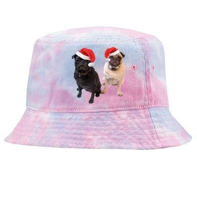 Cute Pugs Santa Hats Funny Dog Portrait Image Christmas Pug Gift Tie-Dyed Bucket Hat