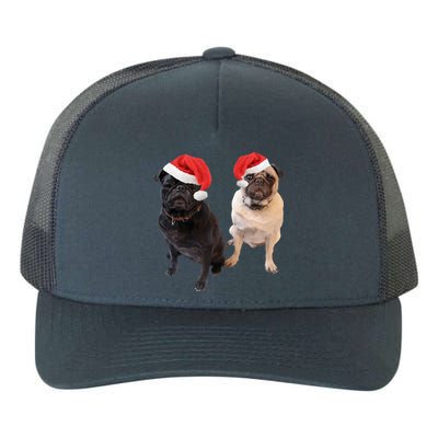 Cute Pugs Santa Hats Funny Dog Portrait Image Christmas Pug Gift Yupoong Adult 5-Panel Trucker Hat