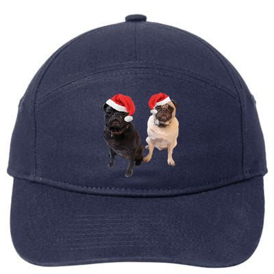 Cute Pugs Santa Hats Funny Dog Portrait Image Christmas Pug Gift 7-Panel Snapback Hat