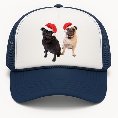 Cute Pugs Santa Hats Funny Dog Portrait Image Christmas Pug Gift Trucker Hat