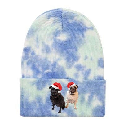 Cute Pugs Santa Hats Funny Dog Portrait Image Christmas Pug Gift Tie Dye 12in Knit Beanie