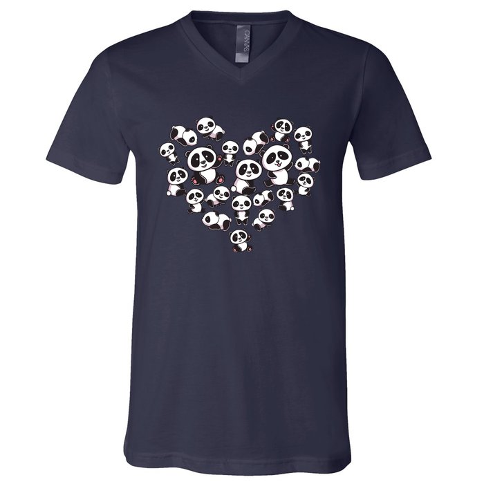 Cute Panda Shirts Panda Bear Lover Heart Gifts V-Neck T-Shirt