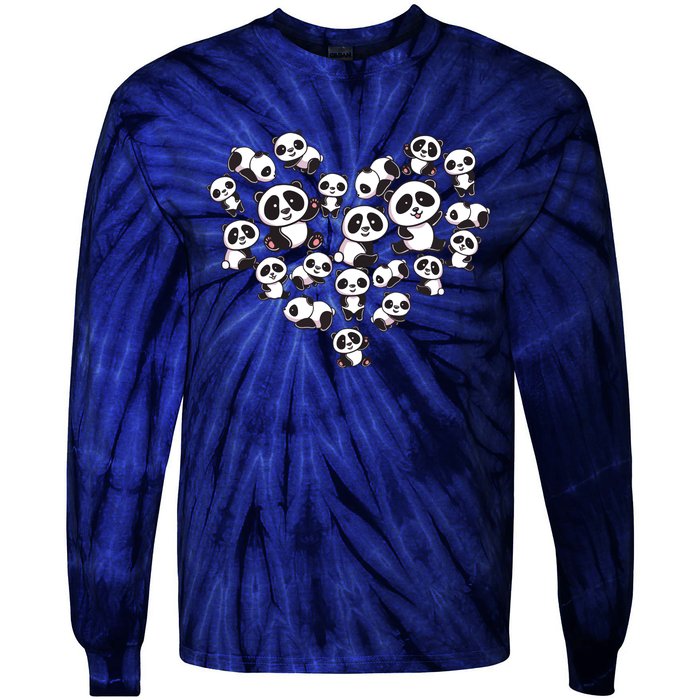 Cute Panda Shirts Panda Bear Lover Heart Gifts Tie-Dye Long Sleeve Shirt