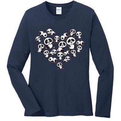 Cute Panda Shirts Panda Bear Lover Heart Gifts Ladies Long Sleeve Shirt