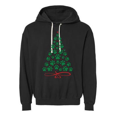 Christmas Paw Tree Christmas Dog Paw Christmas Tree Garment-Dyed Fleece Hoodie