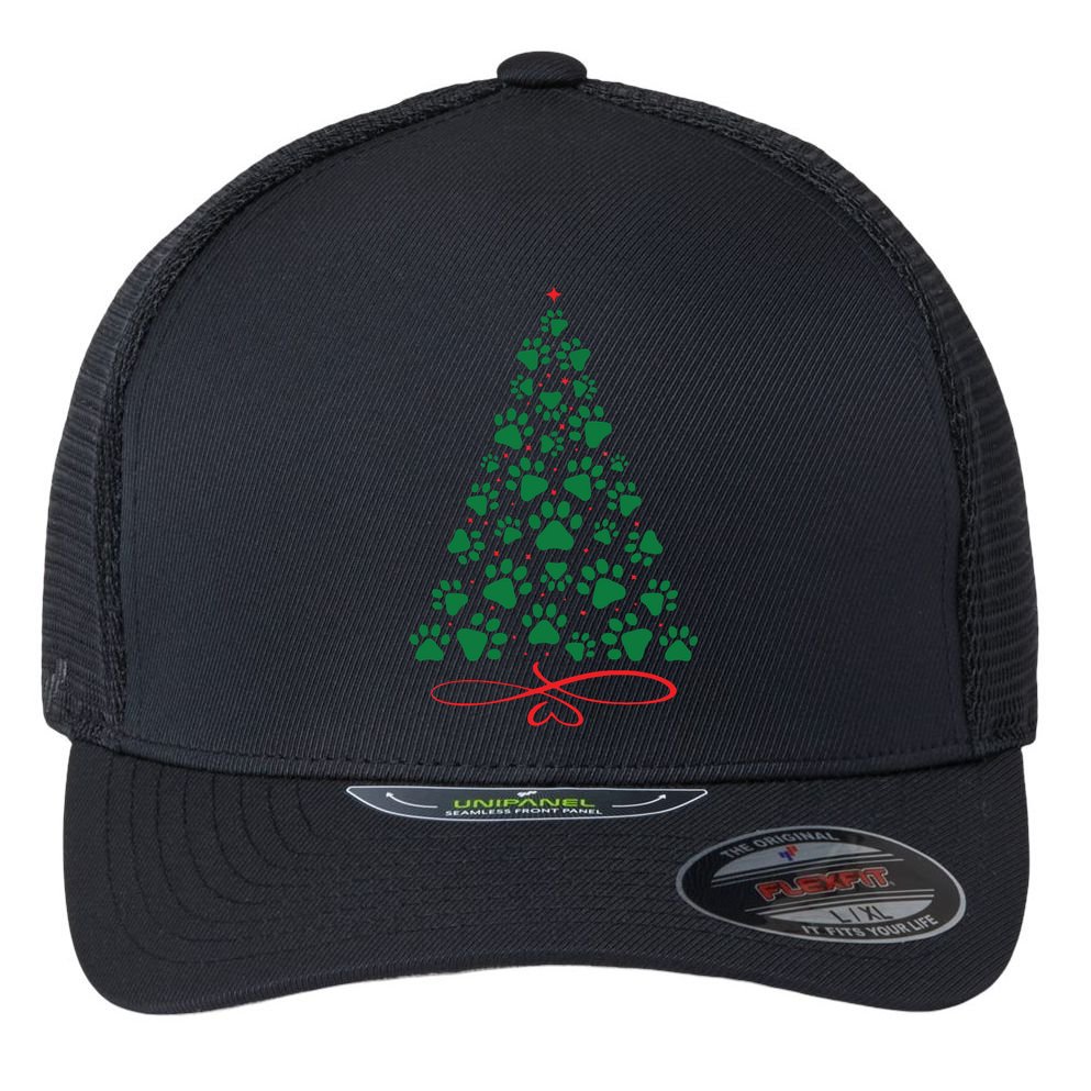 Christmas Paw Tree Christmas Dog Paw Christmas Tree Flexfit Unipanel Trucker Cap