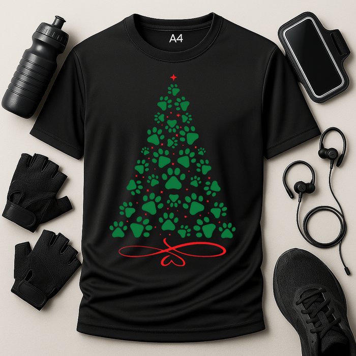Christmas Paw Tree Christmas Dog Paw Christmas Tree Cooling Performance Crew T-Shirt