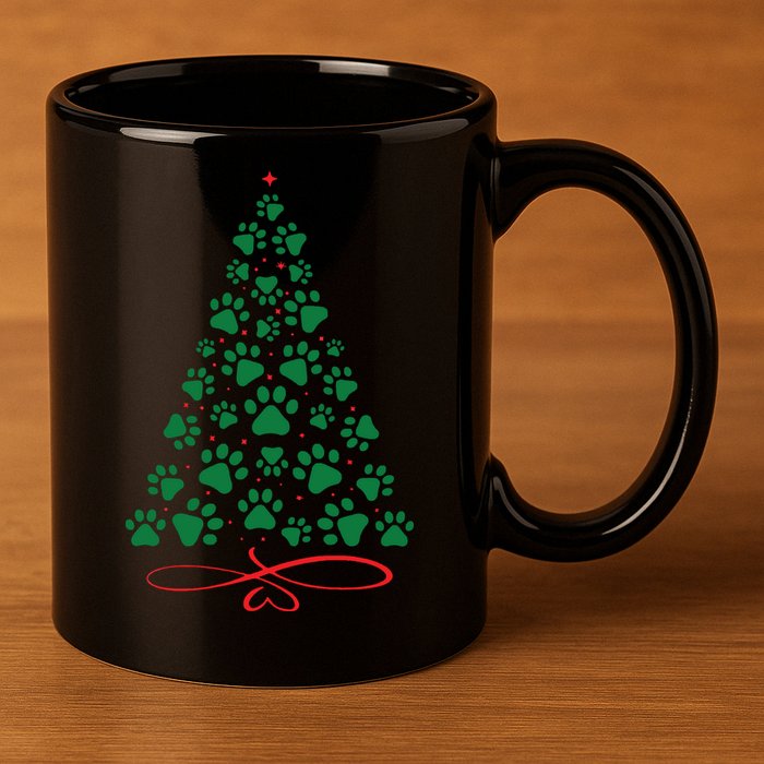Christmas Paw Tree Christmas Dog Paw Christmas Tree 11oz C Handle Ceramic Mug