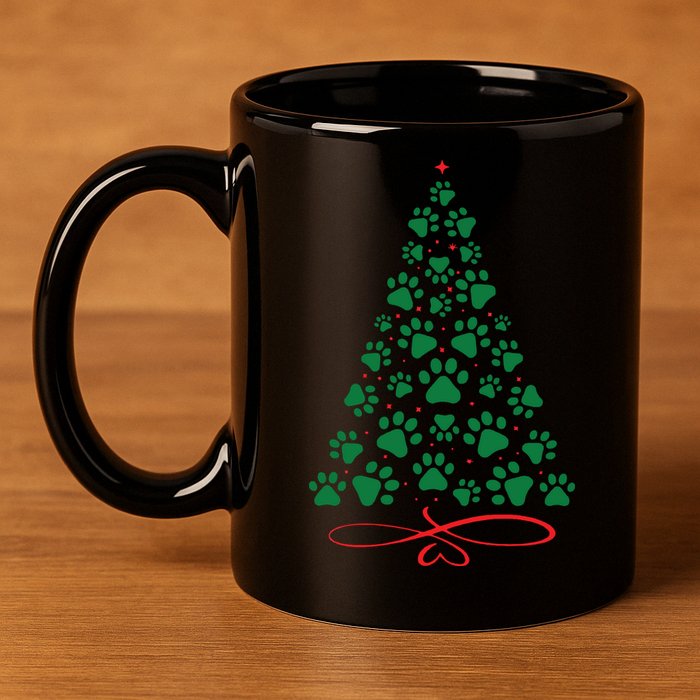 Christmas Paw Tree Christmas Dog Paw Christmas Tree 11oz C Handle Ceramic Mug