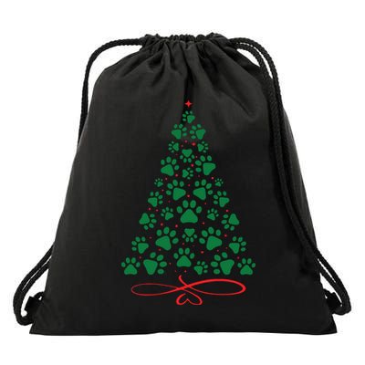 Christmas Paw Tree Christmas Dog Paw Christmas Tree Drawstring Bag
