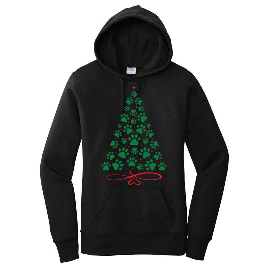 Christmas Paw Tree Christmas Dog Paw Christmas Tree Women's Pullover Hoodie