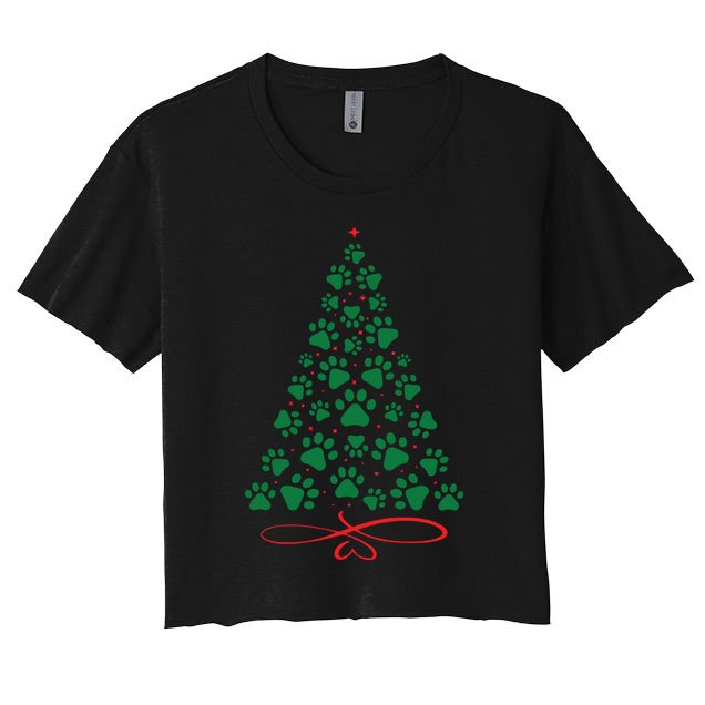 Christmas Paw Tree Christmas Dog Paw Christmas Tree Women's Crop Top Tee