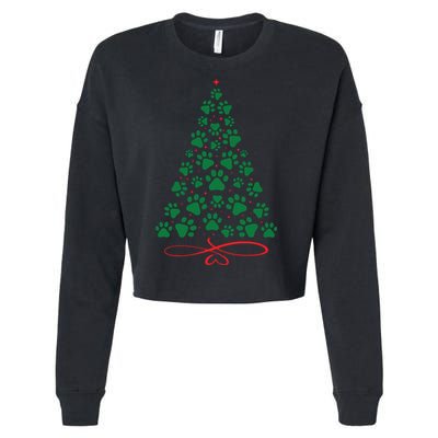Christmas Paw Tree Christmas Dog Paw Christmas Tree Cropped Pullover Crew