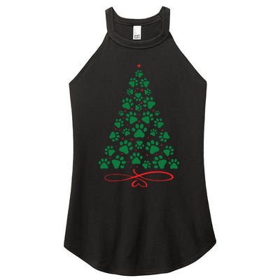 Christmas Paw Tree Christmas Dog Paw Christmas Tree Women's Perfect Tri Rocker Tank