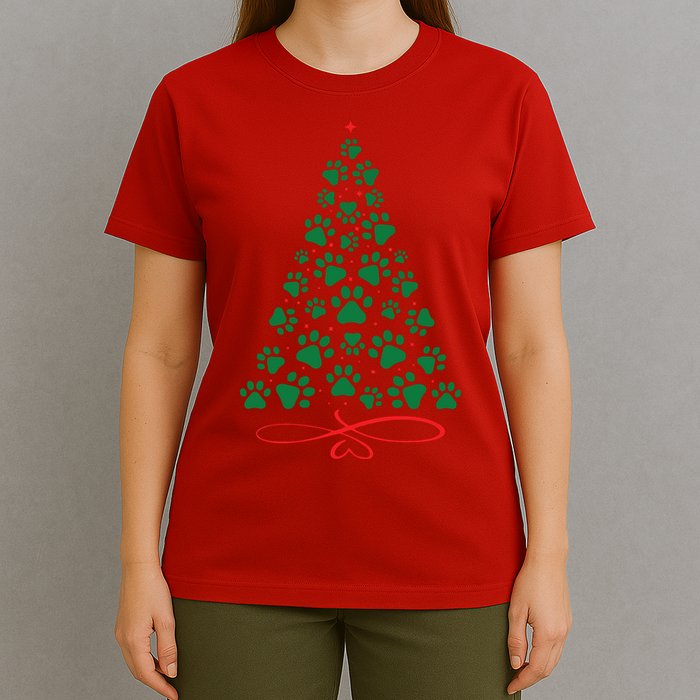 Christmas Paw Tree Christmas Dog Paw Christmas Tree T-Shirt