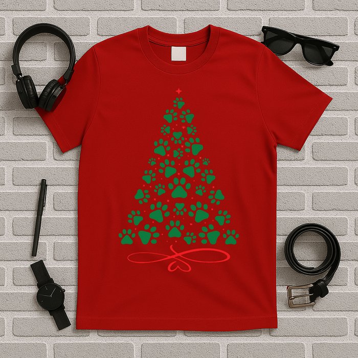Christmas Paw Tree Christmas Dog Paw Christmas Tree T-Shirt