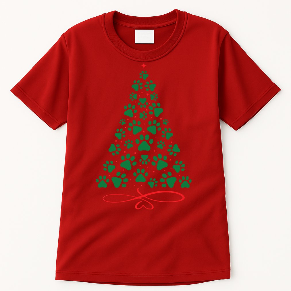 Christmas Paw Tree Christmas Dog Paw Christmas Tree Tall T-Shirt