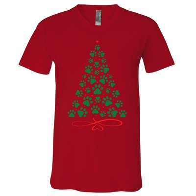Christmas Paw Tree Christmas Dog Paw Christmas Tree V-Neck T-Shirt