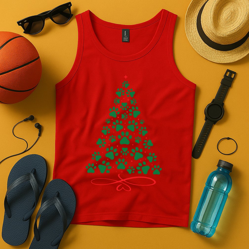Christmas Paw Tree Christmas Dog Paw Christmas Tree Tank Top