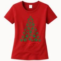 Christmas Paw Tree Christmas Dog Paw Christmas Tree Womens T-Shirt