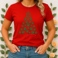 Christmas Paw Tree Christmas Dog Paw Christmas Tree Womens T-Shirt