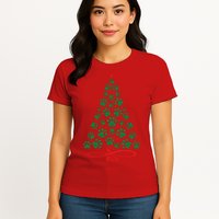 Christmas Paw Tree Christmas Dog Paw Christmas Tree Womens T-Shirt