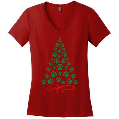 Christmas Paw Tree Christmas Dog Paw Christmas Tree Women's V-Neck T-Shirt