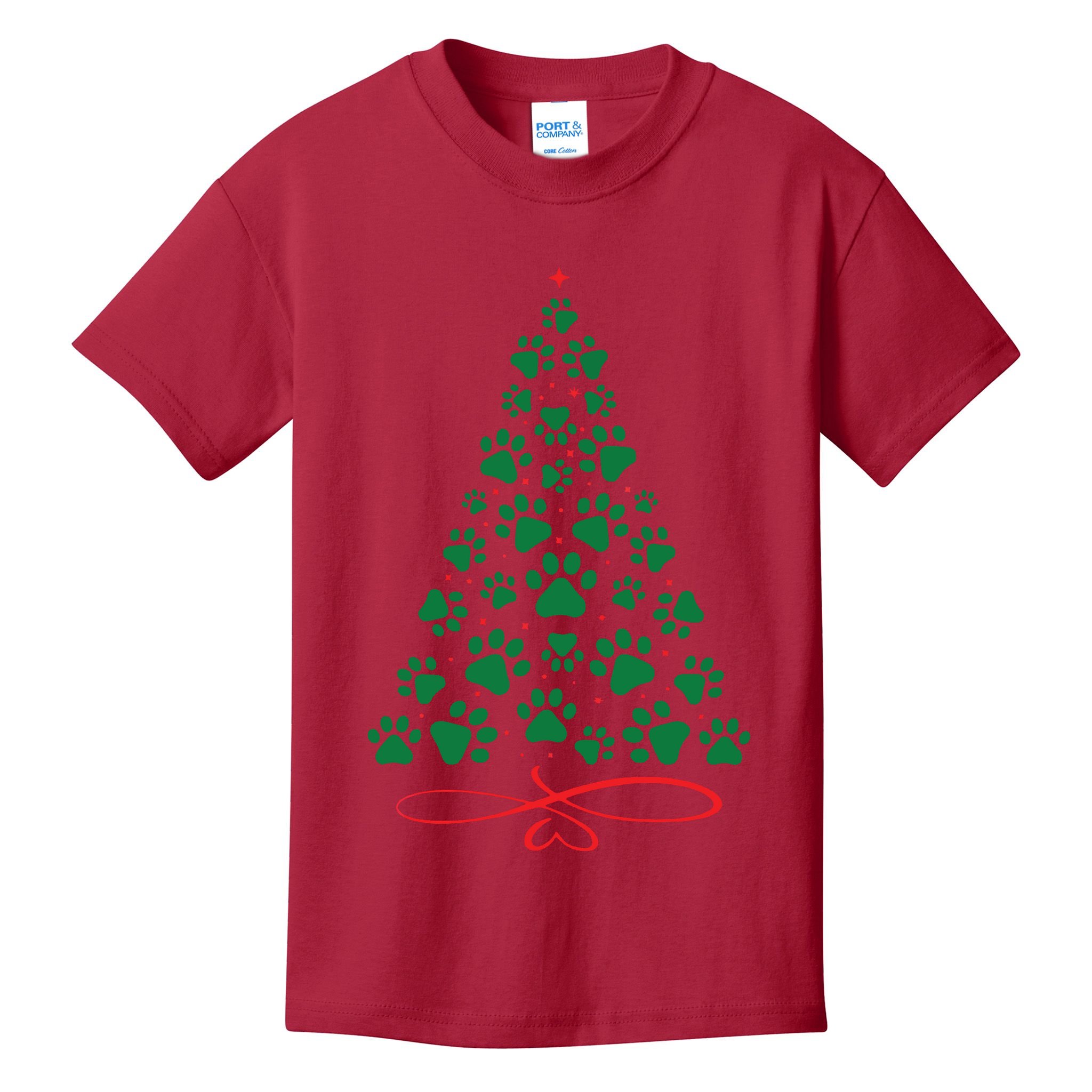 Christmas Paw Tree Christmas Dog Paw Christmas Tree Kids T-Shirt