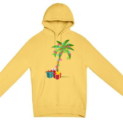 Christmas Palm Tree Coconut Lights Beach Hawaii Xmas Gifts Long Sleeve Premium Pullover Hoodie