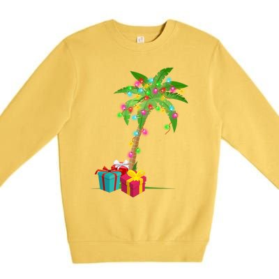 Christmas Palm Tree Coconut Lights Beach Hawaii Xmas Gifts Long Sleeve Premium Crewneck Sweatshirt