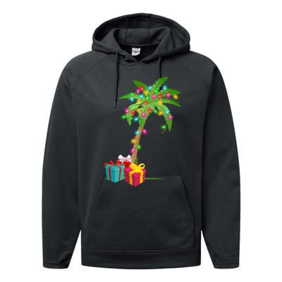 Christmas Palm Tree Coconut Lights Beach Hawaii Xmas Gifts Long Sleeve Performance Fleece Hoodie