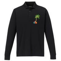 Christmas Palm Tree Coconut Lights Beach Hawaii Xmas Gifts Long Sleeve Performance Long Sleeve Polo