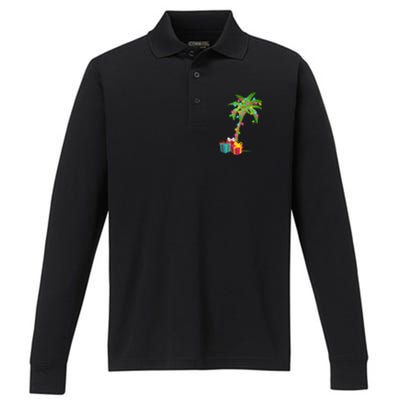 Christmas Palm Tree Coconut Lights Beach Hawaii Xmas Gifts Long Sleeve Performance Long Sleeve Polo