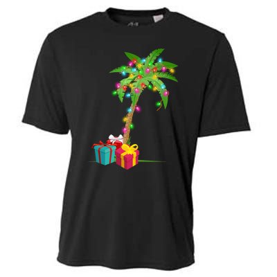 Christmas Palm Tree Coconut Lights Beach Hawaii Xmas Gifts Long Sleeve Cooling Performance Crew T-Shirt