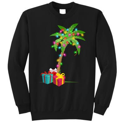 Christmas Palm Tree Coconut Lights Beach Hawaii Xmas Gifts Long Sleeve Sweatshirt