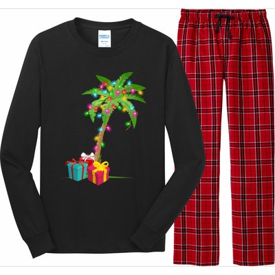 Christmas Palm Tree Coconut Lights Beach Hawaii Xmas Gifts Long Sleeve Long Sleeve Pajama Set