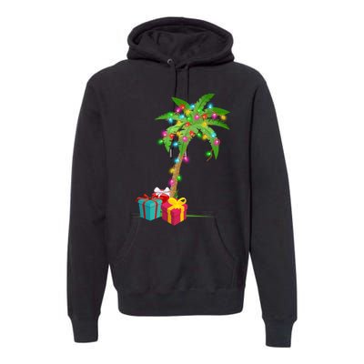 Christmas Palm Tree Coconut Lights Beach Hawaii Xmas Gifts Long Sleeve Premium Hoodie