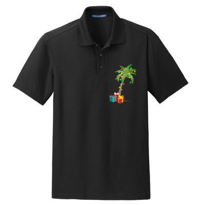 Christmas Palm Tree Coconut Lights Beach Hawaii Xmas Gifts Long Sleeve Dry Zone Grid Polo