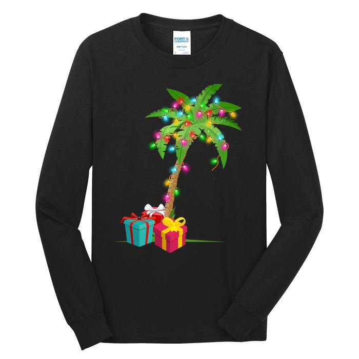 Christmas Palm Tree Coconut Lights Beach Hawaii Xmas Gifts Long Sleeve Tall Long Sleeve T-Shirt