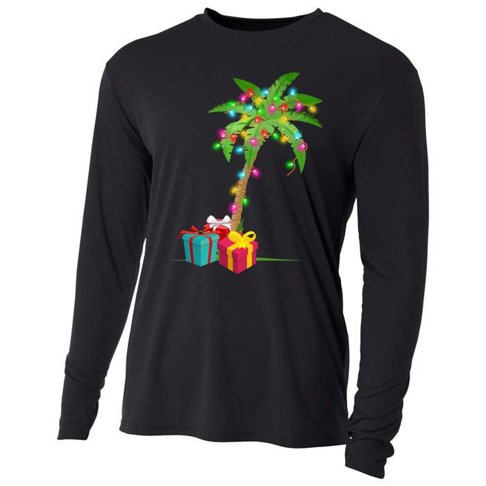 Christmas Palm Tree Coconut Lights Beach Hawaii Xmas Gifts Long Sleeve Cooling Performance Long Sleeve Crew