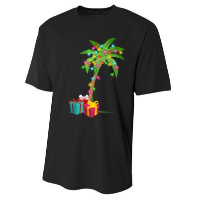 Christmas Palm Tree Coconut Lights Beach Hawaii Xmas Gifts Long Sleeve Performance Sprint T-Shirt