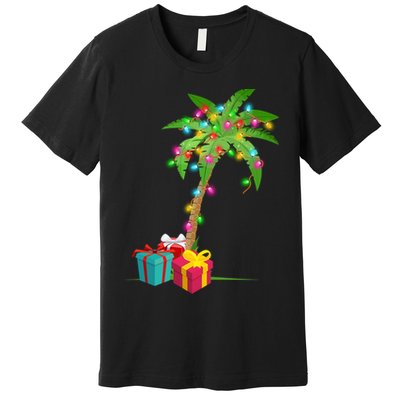 Christmas Palm Tree Coconut Lights Beach Hawaii Xmas Gifts Long Sleeve Premium T-Shirt