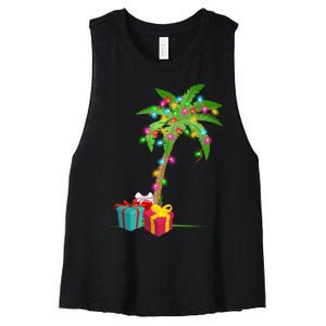 Christmas Palm Tree Coconut Lights Beach Hawaii Xmas Gifts Long Sleeve Women's Racerback Cropped Tank