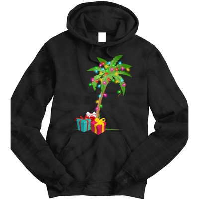 Christmas Palm Tree Coconut Lights Beach Hawaii Xmas Gifts Long Sleeve Tie Dye Hoodie