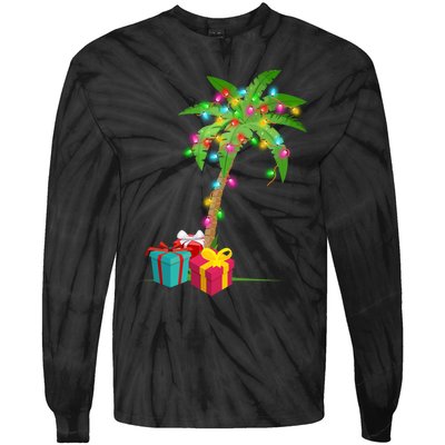 Christmas Palm Tree Coconut Lights Beach Hawaii Xmas Gifts Long Sleeve Tie-Dye Long Sleeve Shirt