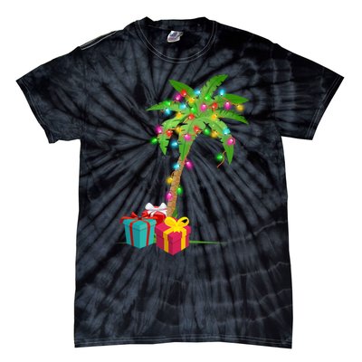 Christmas Palm Tree Coconut Lights Beach Hawaii Xmas Gifts Long Sleeve Tie-Dye T-Shirt