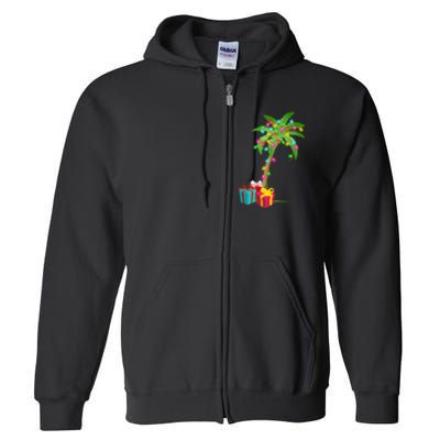 Christmas Palm Tree Coconut Lights Beach Hawaii Xmas Gifts Long Sleeve Full Zip Hoodie