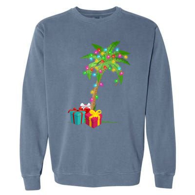 Christmas Palm Tree Coconut Lights Beach Hawaii Xmas Gifts Long Sleeve Garment-Dyed Sweatshirt